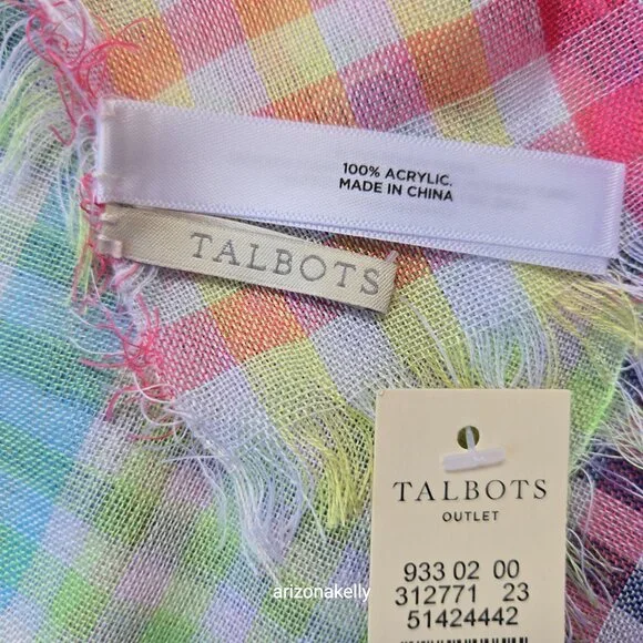 NWT Talbots Lightweight Plaid Scarf Square Summer Colorful - Picture 2 of 3